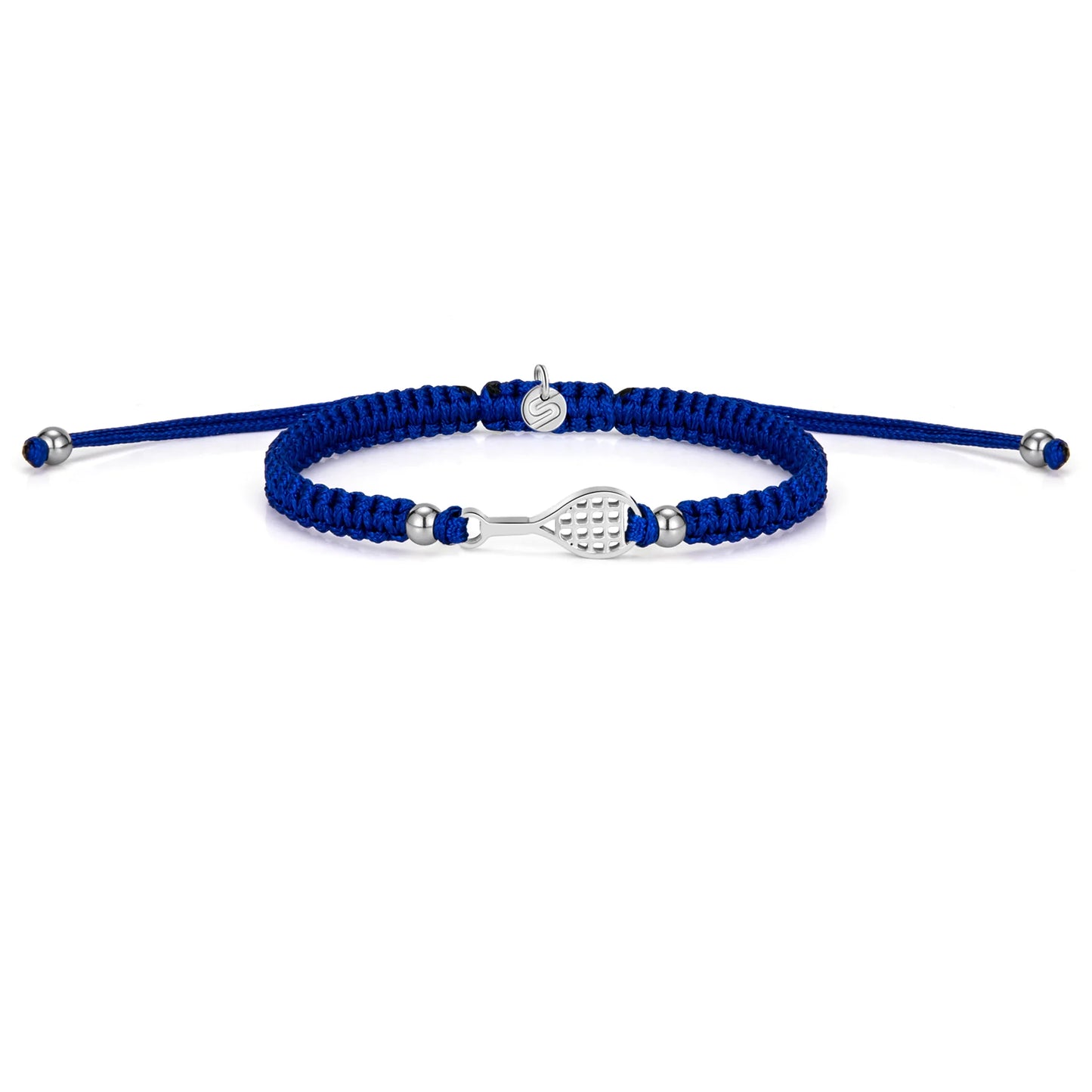 Silver Tennis Court Blue Braided Bracelet